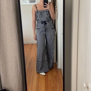Black and white stripe cotton jumpsuit by Warm